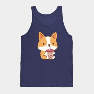 Cute Corgi Drinking Bubble Tea Tank Top